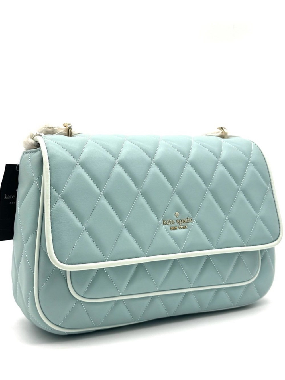 Kate Spade Colorblock Carey Quilted Leather Flap Shoulder Bag Wild Sage - Picture 1 of 9